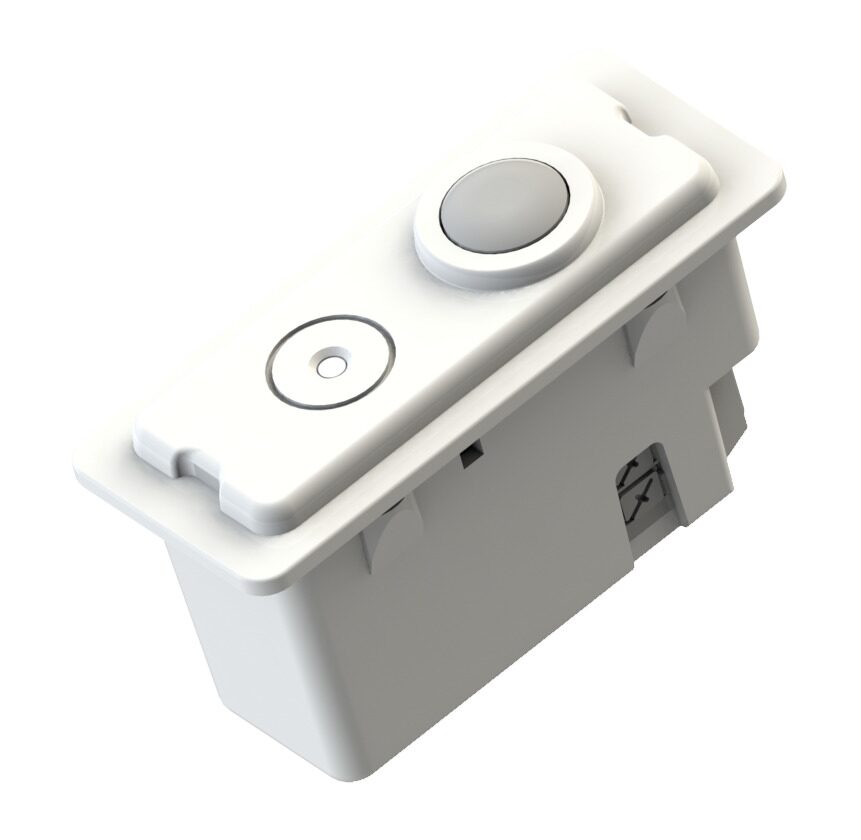 Helvar 5644 ActiveAhead Node Multisensor D4i R44, a white rectangular module with a sensor lens for a Zhaga Book 20 slot