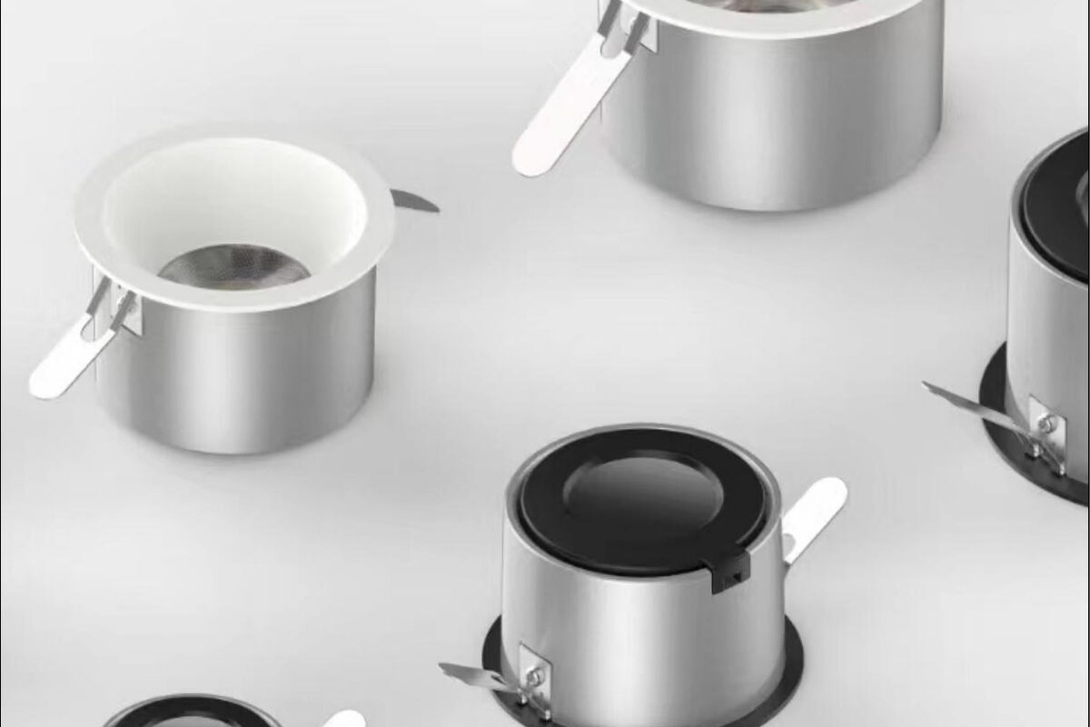 SNAPPY downlights in silver, white and black with spring clips, shown from above