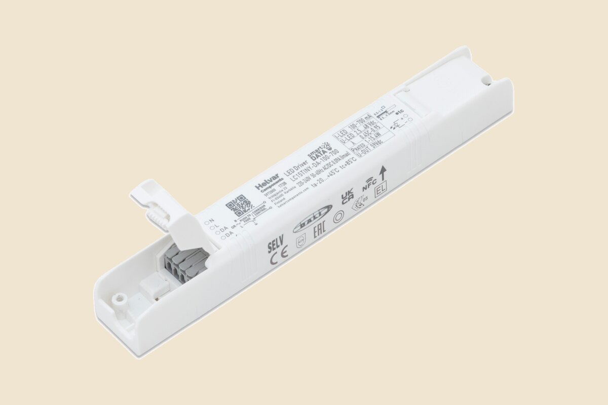 Helvar LC15TINY-DA-100-700: a 15 W DALI-2 driver for 30 mm holes