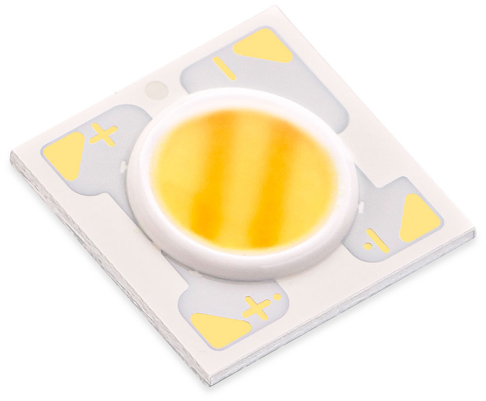 Citizen CLUD22 Tunable White COB, a square white package with a round emitting area striped in warm and cool phosphor