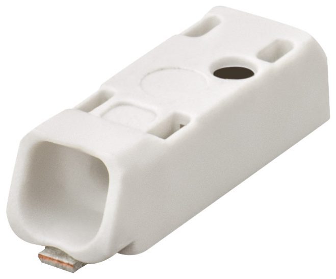 Single-pole white Electro Terminal MICROCON SMD push-in connector with its metal solder tab underneath